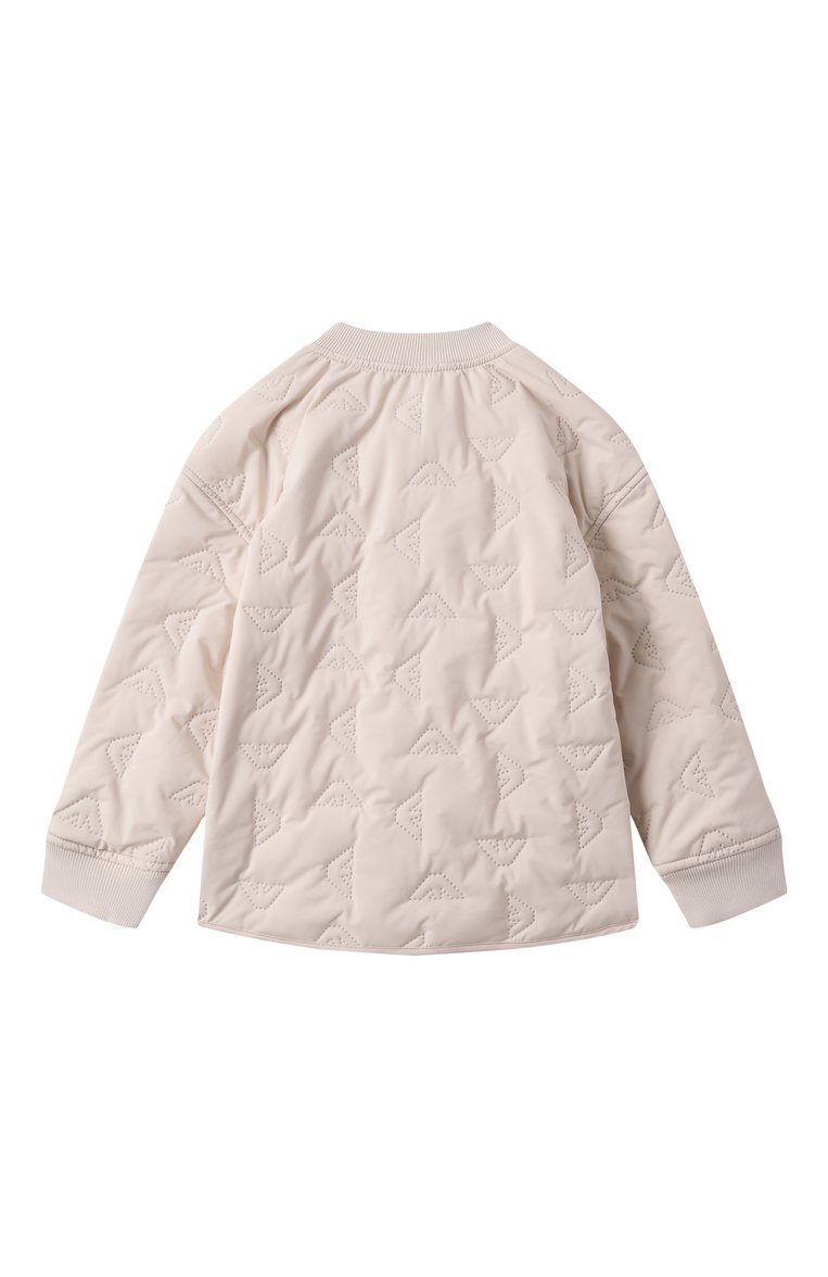 Детского утепленный бомбер EMPORIO ARMANI светло-бежевого цвета, арт. EB000196/AF13081 | Фото 2 (Рукава: Длинные; Материал сплава: Проставлено; Материал подклада: Синтетический материал; Драгоценные камни: Проставлено; Кросс-КТ: Демисезон, бомбер; Материал внешний: Синтетический материал; Ростовка одежда: 4 года | 104 см, 8 лет | 128 см, 6 лет | 116 см, 13 - 15 лет | 158 см, 10 - 11 лет | 140 - 146см, 16 лет | 164 см)