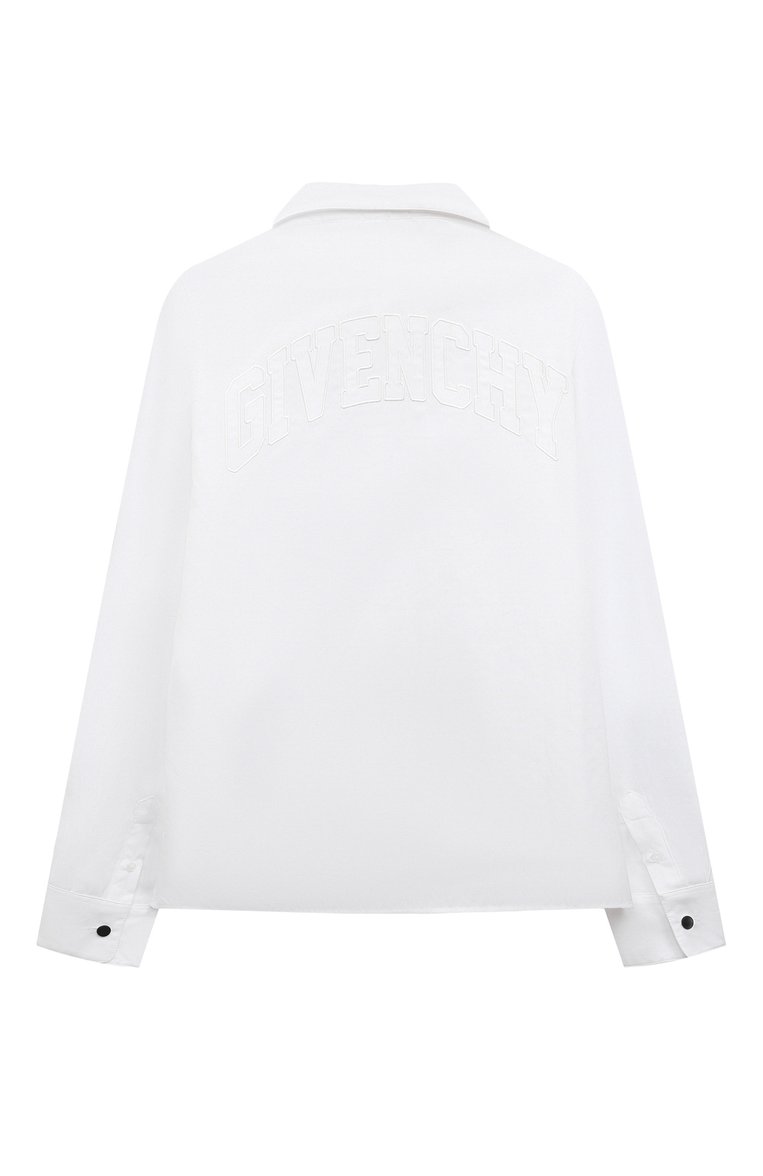 Детская хлопковая рубашка GIVENCHY белого цвета, арт. H25468/12+/14 | Фото 2 (Рукава: Длинные; Материал сплава: Проставлено; Материал внешний: Хлопок; Стили: Классический; Драгоценные камни: Проставлено)