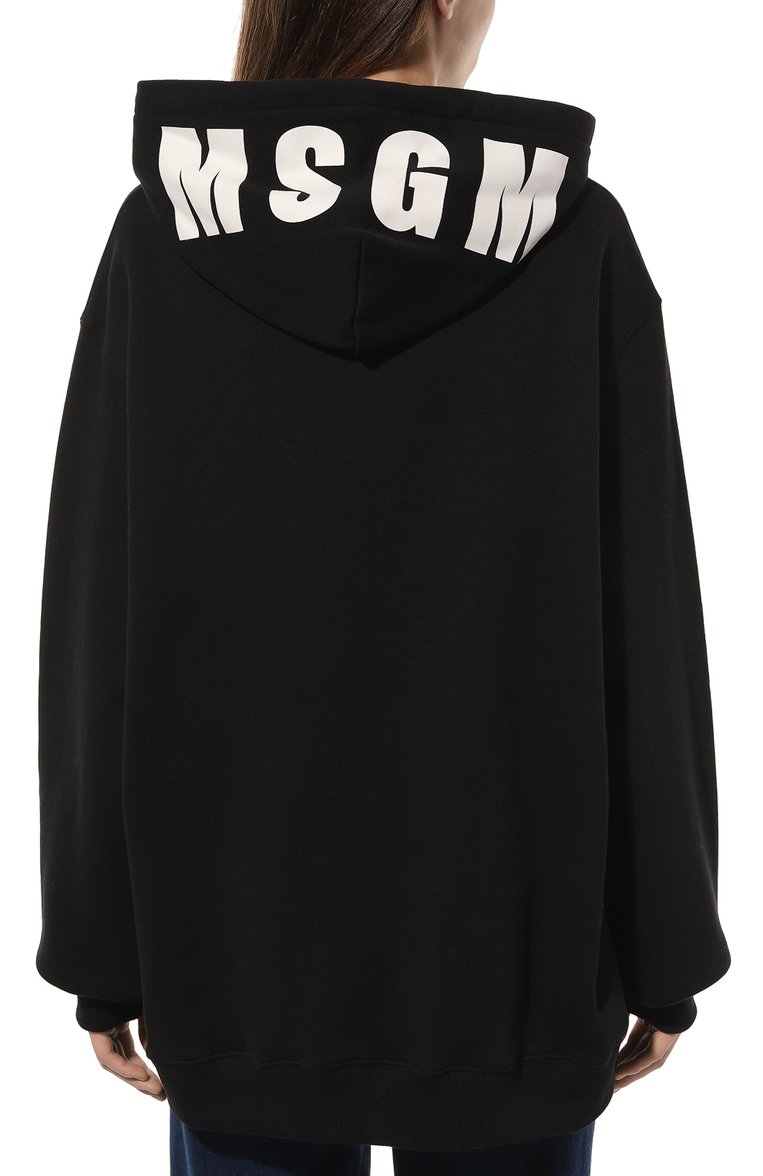 Женский хлопковое худи MSGM черного цвета, арт. 2000MDM535 200001 | Фото 4 (Материал внешний: Хлопок; Материал сплава: Проставлено; Рукава: Длинные; Драгоценные камни: Проставлено; Длина (для топов): Удлиненные; Стили: Спорт-шик; Женское Кросс-КТ: Худи-одежда)