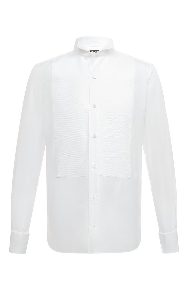 Мужская хлопковая сорочка ZEGNA белого цвета, арт. 9MENSM/CT1980 | Фото 1 (Материал сплава: Проставлено; Длина (для топов): Стандартные; Рукава: Длинные; Материал внешний: Хлопок; Драгоценные камни: Проставлено; Рубашки М: Classic Fit; Случай: Формальный; Принт: Однотонные; Стили: Классический; Воротник: Бабочка; Манжеты: Под запонки)