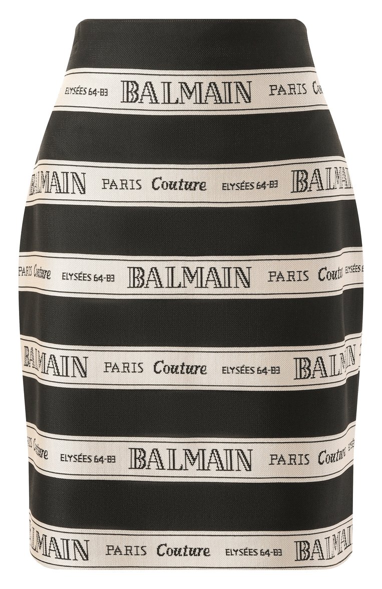 Женская юбка из вискозы BALMAIN черно-белого цвета, арт. EF1LC245/JJ95 | Фото 1 (Материал внешний: Вискоза; Длина Ж (юбки, платья, шорты): До колена; Женское Кросс-КТ: Юбка-карандаш; Стили: Гламурный; Автоматизация ТО: Проставлено; Автоматизация состава: Проставлено; Материал подклада: Синтетический материал)