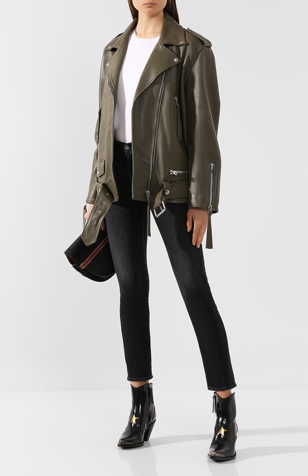 Кожаная куртка с поясом ACNE STUDIOS хаки цвета по цене 188000 руб., арт. A70004, фото 2 Кожаная куртка с поясом ACNE STUDIOS, арт. A70004, фото 2