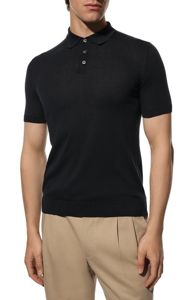 Поло из хлопка и шелка ANDREA CAMPAGNA темно-синего цвета по цене 33950 руб., арт. P22-111, фото 3 Поло из хлопка и шелка ANDREA CAMPAGNA, арт. P22-111, фото 3