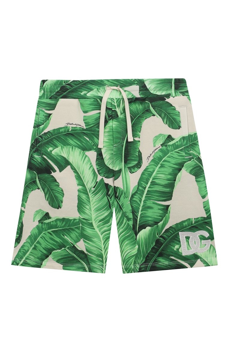 Детские хлопковые шорты DOLCE & GABBANA зеленого цвета, а�рт. L4JQS3/HS7NJ | Фото 1 (Материал внешний: Хлопок; Нос: Не проставлено; Случай: Повседневный; Ростовка одежда: 2 года | 92 см, 6 лет | 116 см, 4 года | 104 см, 5 лет | 110 см, 8 лет | 128 см, 12 лет | 152 см, 13 - 15 лет | 158 см, 10 - 11 лет | 140 - 146см, 3 года | 98 см)