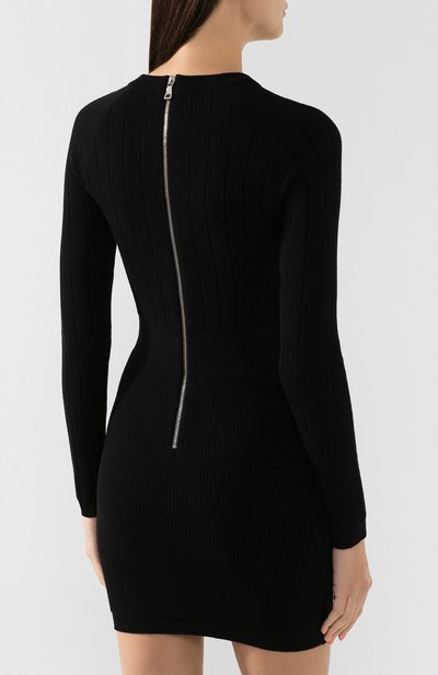 Шерстяное платье BALMAIN черного цвета по цене 130500 руб., арт. SF26263/K488, фото 4 Шерстяное платье BALMAIN, арт. SF26263/K488, фото 4
