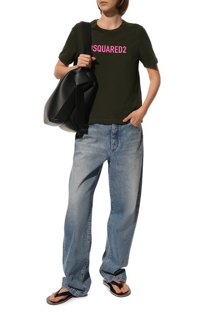 Хлопковая футболка DSQUARED2 хаки цвета по цене 39950 руб., арт. S75GD0309/S22507, фото 2 Хлопковая футболка DSQUARED2, арт. S75GD0309/S22507, фото 2