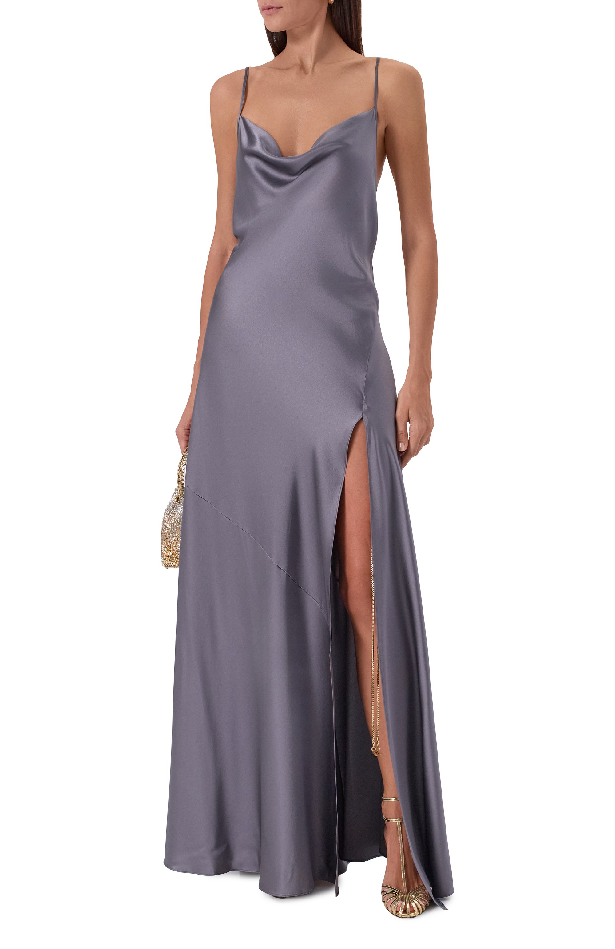 Атласное платье DANAME серого цвета по цене 99500 руб., арт. 625FW6701S, фото 2 Атласное платье DANAME, арт. 625FW6701S, фото 2