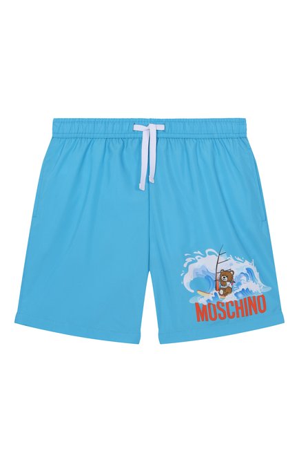 Детские плавки-шорты MOSCHINO бирюзового цвета, арт. HQL01C/LKA02/4-8 | Фото 1 (Материал внешний: Синтетический материал; Нос: Не проставлено; Материал подклада: Синтетический материал; Материал сплава: Проставлено)