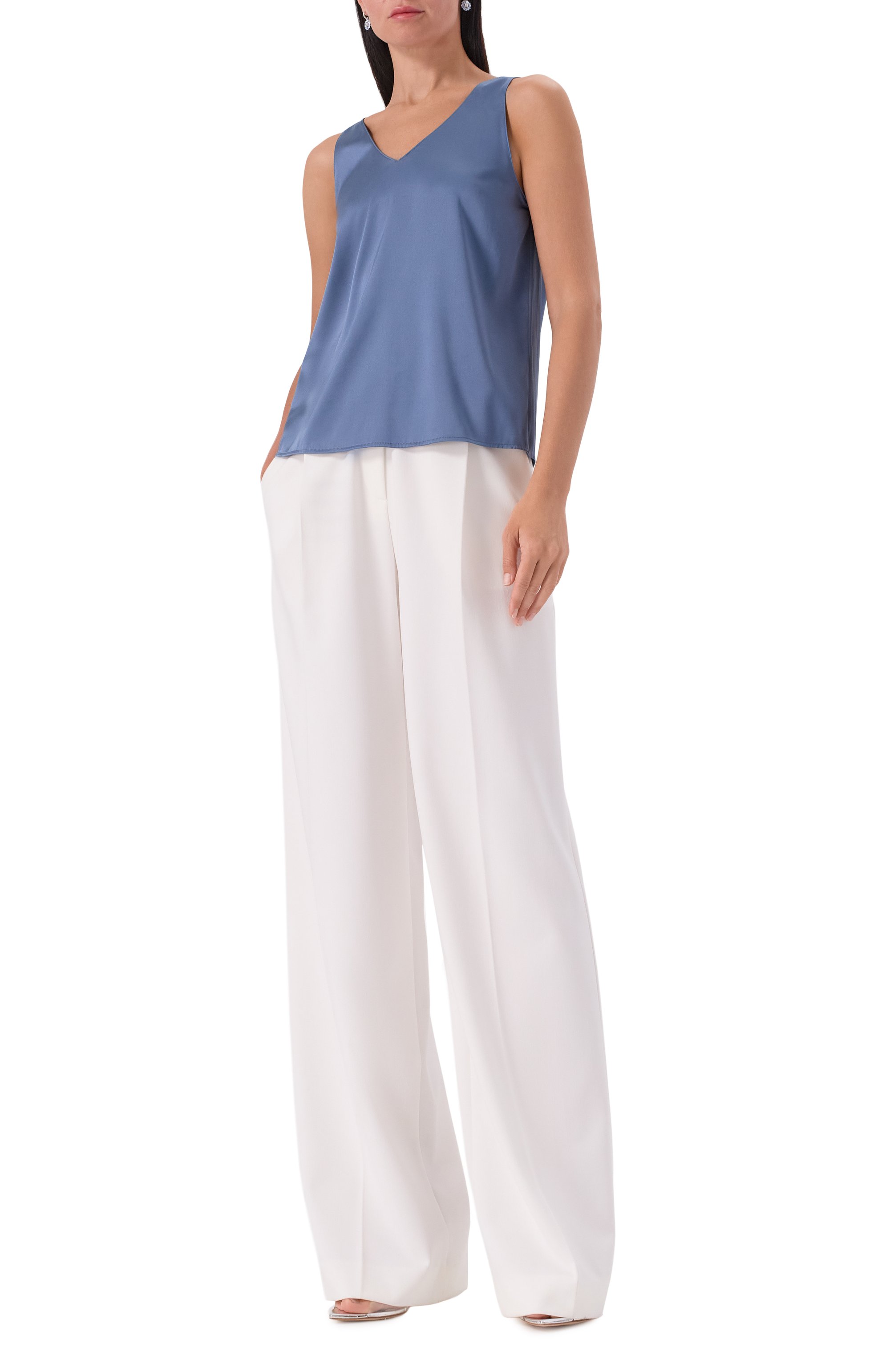 Атласный топ EMPORIO ARMANI синего цвета по цене 41500 руб., арт. EW002199/AF17300/U9302, фото 2 Атласный топ EMPORIO ARMANI, арт. EW002199/AF17300/U9302, фото 2