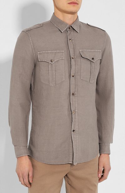 Рубашка изо льна и хлопка BRUNELLO CUCINELLI, арт. MD6983058, фото 3