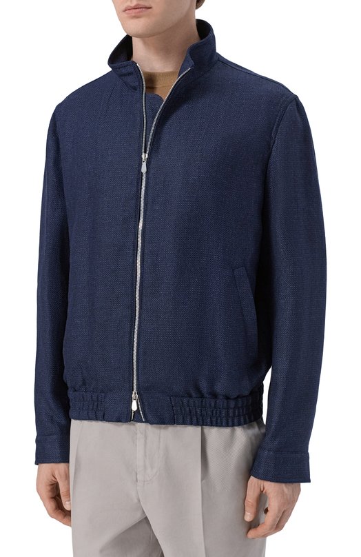 Бомбер из шелка и льна Brunello Cucinelli MZ4036580 Синий  MZ4036580 Фото 3