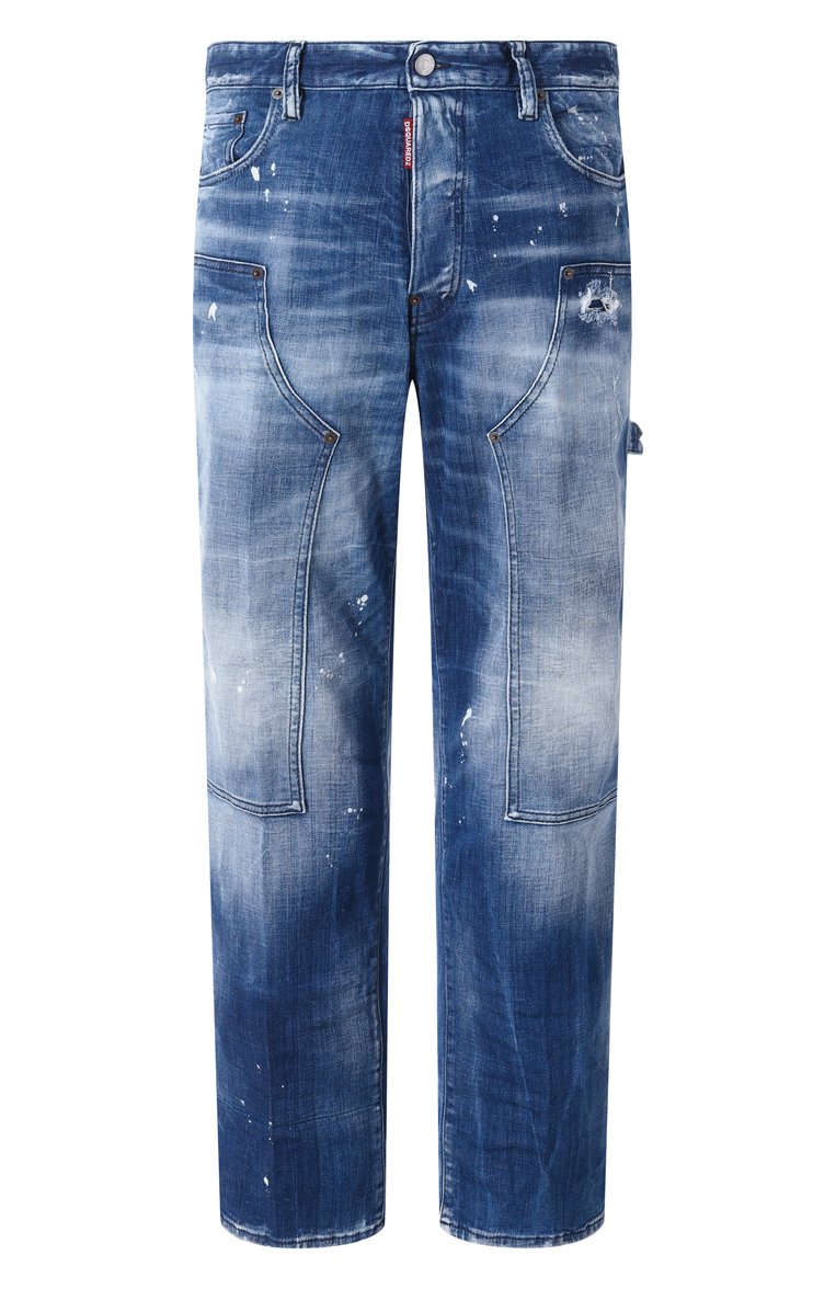 Мужские джинсы carpenter DSQUARED2 синего цвета, арт. S74LB1643/S30342 | Фото 1 (Материал внешний: Хлопок, Деним; Длина (брюки, джинсы): Стандартные; Кросс-КТ: Деним; Детали: Делаве, Потертости; Стили: Кэжуэл, Streetwear; Силуэт М (брюки): Широкие; Автоматизация ТО: Проставлено; Автоматизация состава: Проставлено)