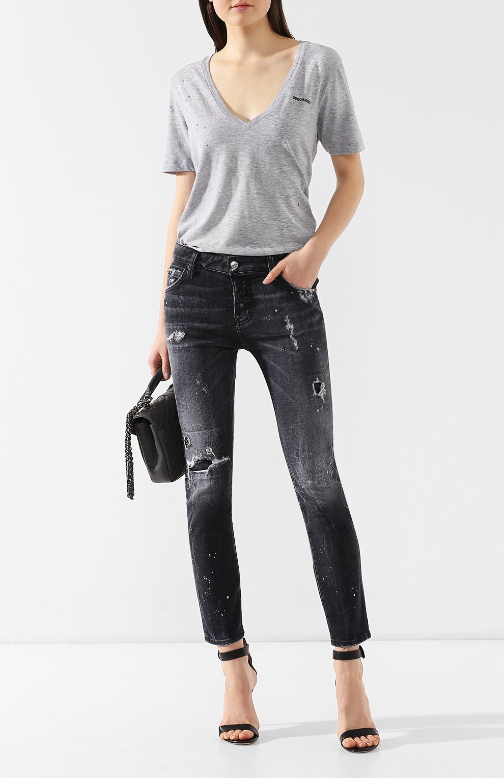 Хлопковая футболка DSQUARED2 серого цвета по цене 14850 руб., арт. S75GC0862/S22146, фото 2 Хлопковая футболка DSQUARED2, арт. S75GC0862/S22146, фото 2