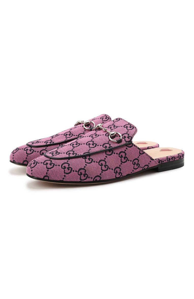Женские текстильные сабо princetown GUCCI розового цвета, арт. 663670/9SF10 | Фото 1 (Материал внешний: Текстиль; Материал внутренний: Натуральная кожа; Подошва: Плоская; Каблук тип: Устойчивый; Каблук высота: Без каблука)