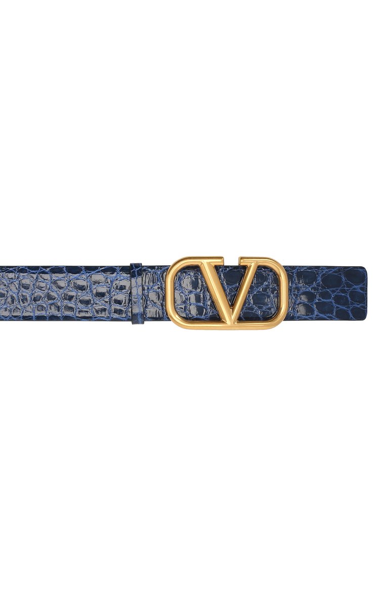 Женский ремень из кожи аллигатора vlogo signature VALENTINO синего цвета, арт. UW2T0S11/QRL/AMIS | Фото 3 (Материал: Экзотическая кожа; Нос: Не проставлено)