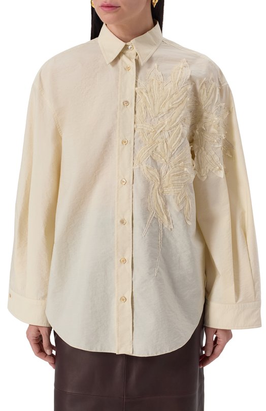 Хлопковая рубашка Brunello Cucinelli M0F79RJ506 Кремовый  M0F79RJ506 Фото 3