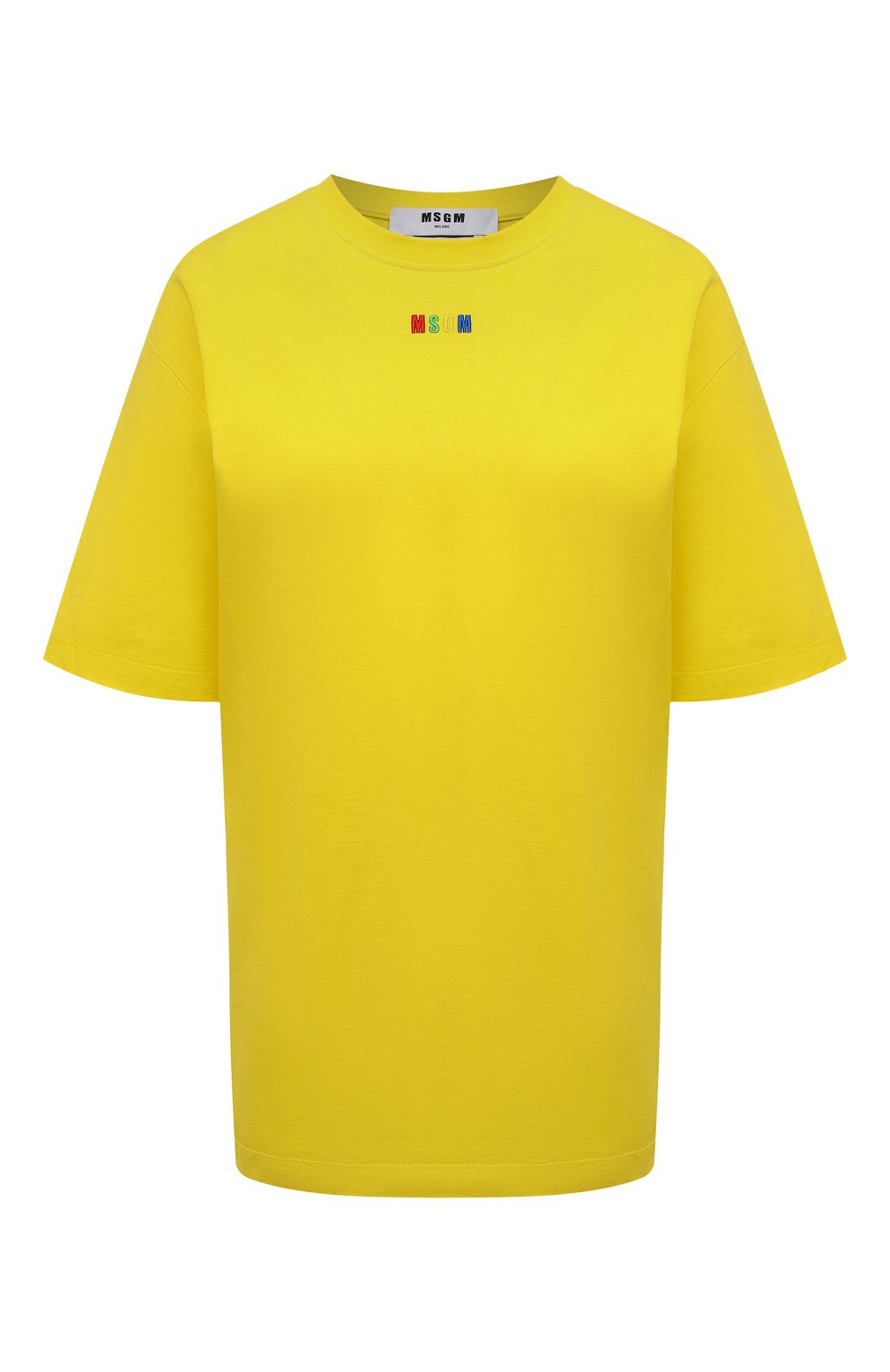 Хлопковая футболка MSGM желтого цвета по цене 11400 руб., арт. 3241MDM101 227298, фото 1 Хлопковая футболка MSGM, арт. 3241MDM101 227298, фото 1