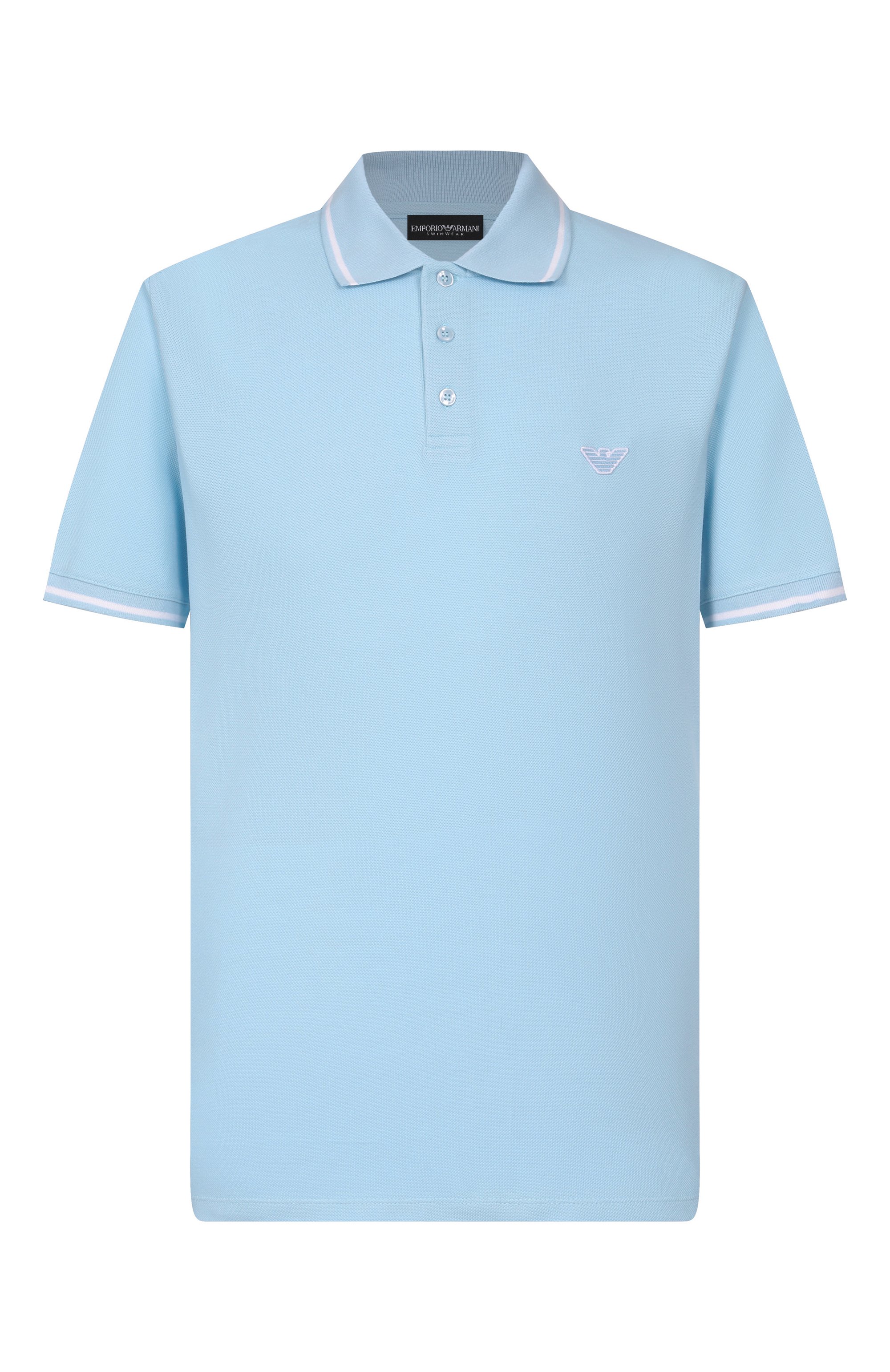 Хлопковое поло EMPORIO ARMANI голубого цвета по цене 13400 руб., арт. EM001380/AF20424, фото 1 Хлопковое поло EMPORIO ARMANI, арт. EM001380/AF20424, фото 1