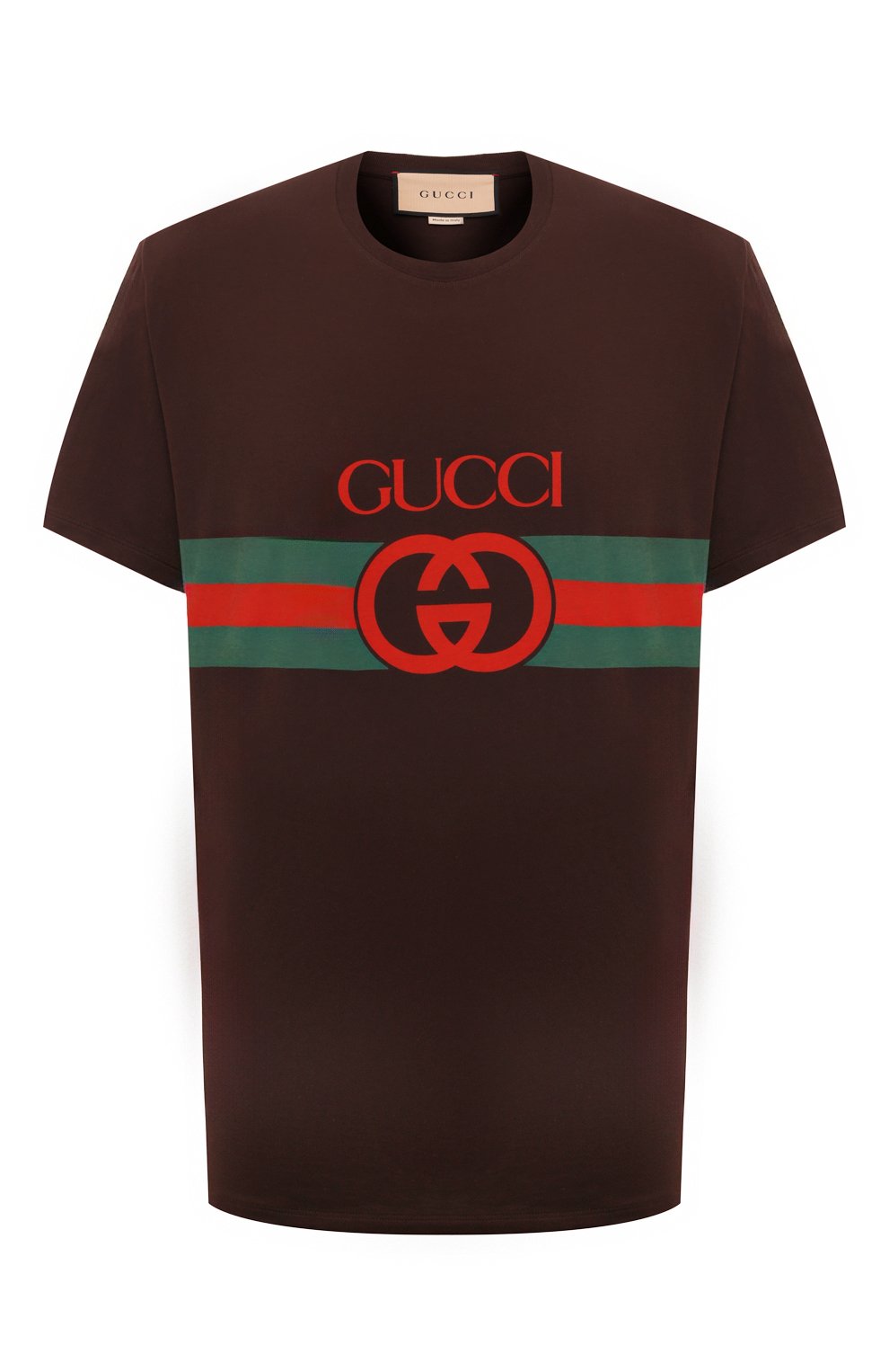 Хлопковая футболка GUCCI темно-коричневого цвета по цене 61550 руб., арт. 548334/XJET1, фото 1 Хлопковая футболка GUCCI, арт. 548334/XJET1, фото 1
