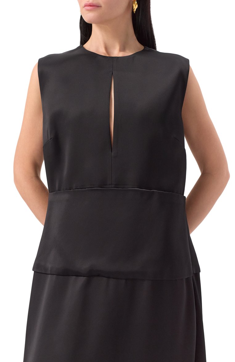 Женское атласное платье JIL SANDER черного цвета, арт. J01CT0230-J65289 | Фото 5 (Длина Ж (юбки, платья, шорты): Миди; Материал внешний: Вискоза; Женское Кросс-КТ: Платье-одежда; Стили: Кэжуэл; Случай: Повседневный; Рукава: Без рукавов)
