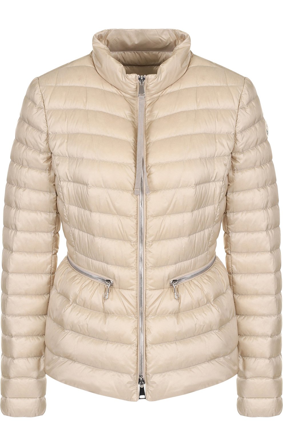 Приталенный стеганый пуховик с воротником-стойкой MONCLER бежевого цвета по цене 106500 руб., арт. D1-093-46333-94-53048, фото 1 Приталенный стеганый пуховик с воротником-стойкой MONCLER, арт. D1-093-46333-94-53048, фото 1