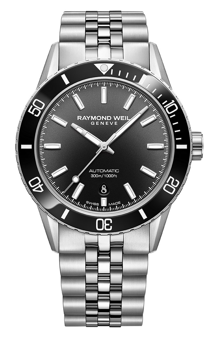 Мужские часы freelancer diver RAYMOND WEIL бесцветного цвета, арт. 2775-ST1-20051 | Фото 1 (Материал корпуса: Сталь; Механизм: Автомат; Цвет циферблата: Чёрный; Нос: Не проставлено; Регионал�ьные ограничения белый список (Axapta Mercury): Не проставлено; Ограничения доставки: m-style)