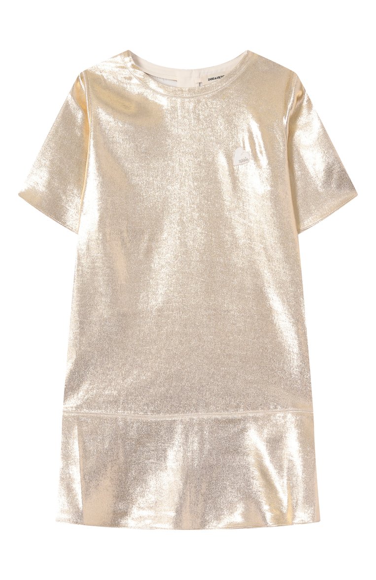 Детское платье ZADIG AND VOLTAIRE золотого цвета, арт. X60344 | Фото 1 (Рукава: Короткие; Девочки Кросс-КТ: Платье-одежда; Случай: Повседневный; Материал подклада: Вискоза; Материал внешний: Синтетический материал; Автоматизация состава: Проставлено; Автоматизация ТО: Проставлено; Ростовка одежда: 16 лет | 164 см, 8 лет | 128 см, 12 лет | 152 см, 10 - 11 лет | 140 - 146см, 6 лет | 116 см, 13 - 15 лет | 158 см)