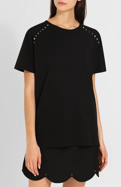 Хлопковая футболка с круглым вырезом и декоративной отделкой VALENTINO, арт. QB3MG07B3UC, фото 3