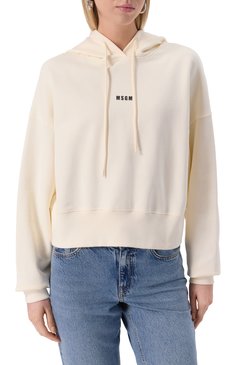 Женский хлопковое худи MSGM кремвого цвета, арт. 2000MDM509/300000 | Фото 3 (Драгоценные камни: Проставлено; Рукава: Длинные; Длина (для топов): Стандартные; Материал сплава: Проставлено; Стили: Кэжуэл; Женское Кросс-КТ: Худи-одежда; Материал внешний: Хлопок)