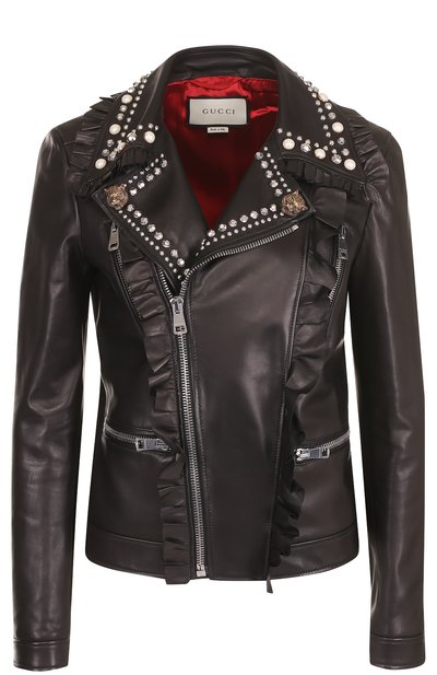 Кожаная куртка с косой молнией и декоративной отделкой GUCCI, арт. 458189/XN621, фото 1