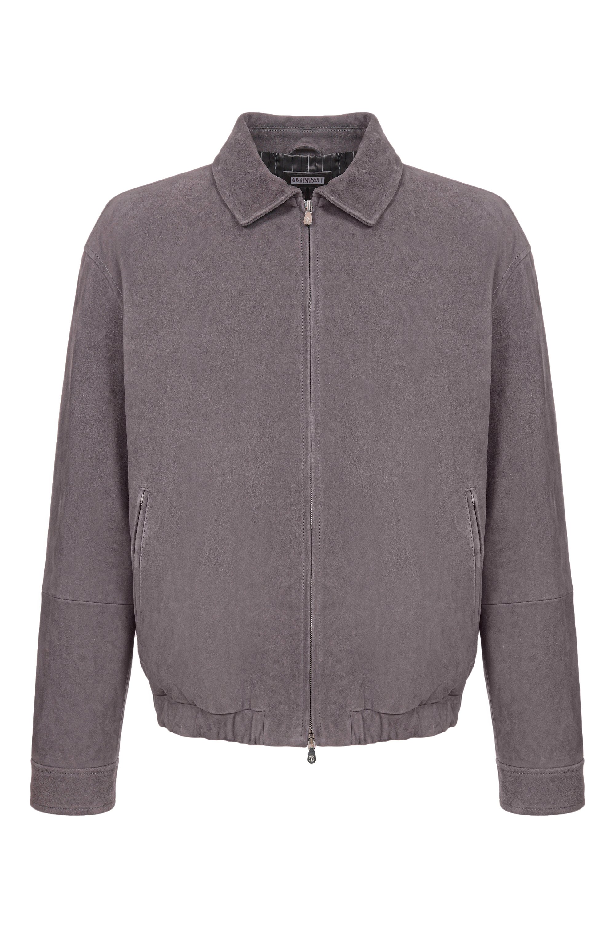 Замшевый бомбер BRUNELLO CUCINELLI серого цвета по цене 779000 руб., арт. MPCA02071, фото 1 Замшевый бомбер BRUNELLO CUCINELLI, арт. MPCA02071, фото 1