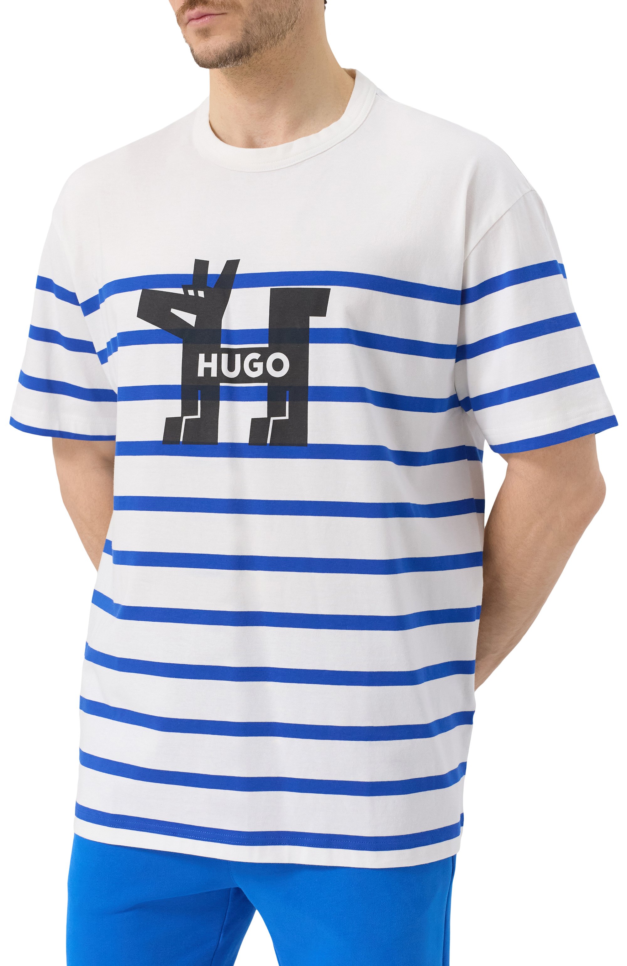 Хлопковая футболка HUGO BLUE белого цвета по цене 8995 руб., арт. 50530330, фото 3 Хлопковая футболка HUGO BLUE, арт. 50530330, фото 3