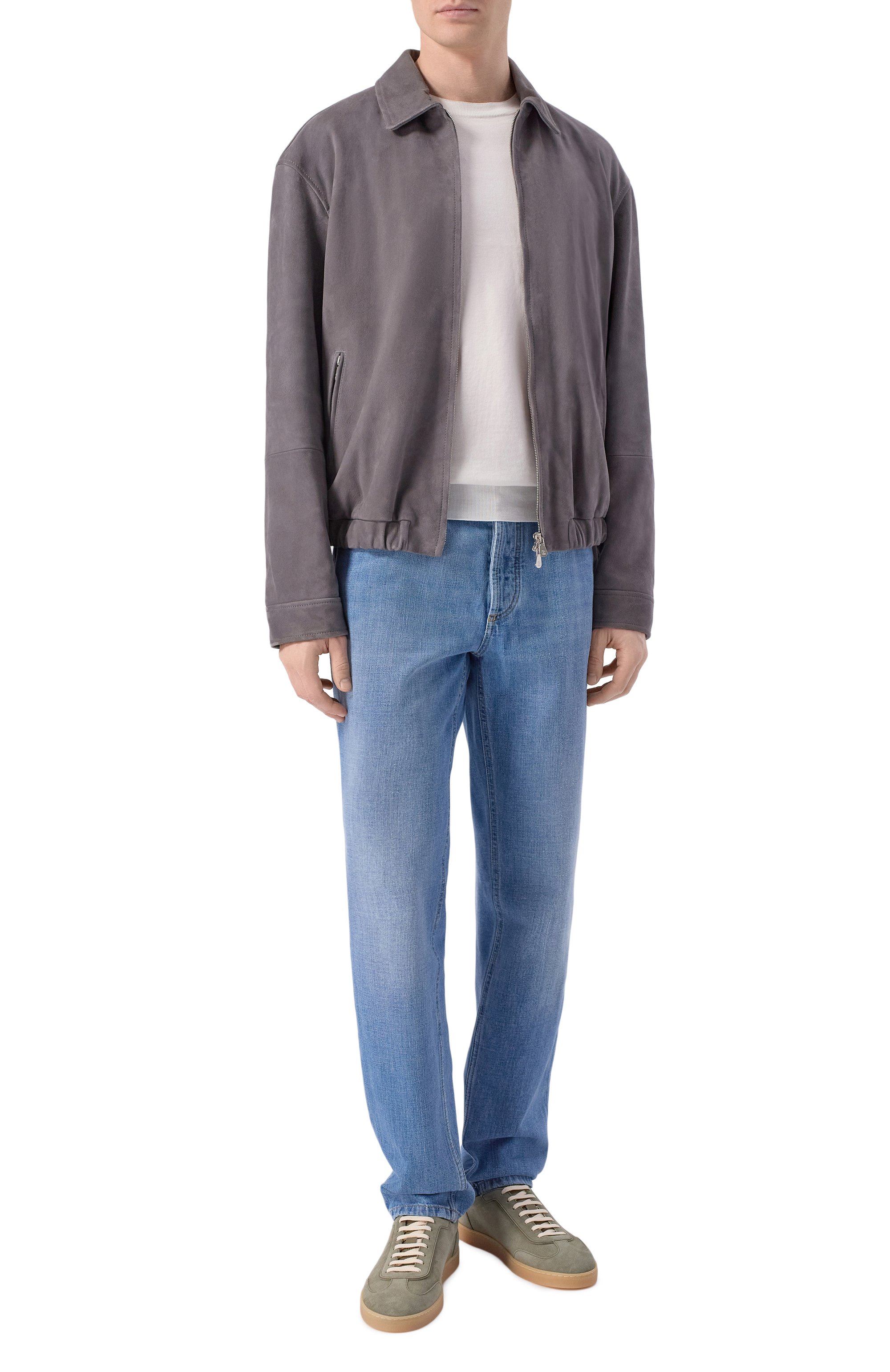 Замшевый бомбер BRUNELLO CUCINELLI серого цвета по цене 779000 руб., арт. MPCA02071, фото 2 Замшевый бомбер BRUNELLO CUCINELLI, арт. MPCA02071, фото 2