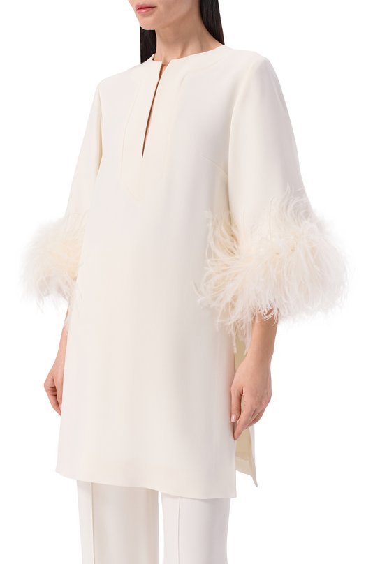 Топ с отделкой перьями Elie Saab T0292ERC26/CD023 Кремовый  T0292ERC26/CD023 Фото 3