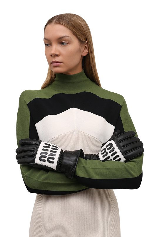 Кожаные перчатки Miu Miu 5GG149-2DP2-F0967 Чёрно-белый  5GG149-2DP2-F0967 Фото 2