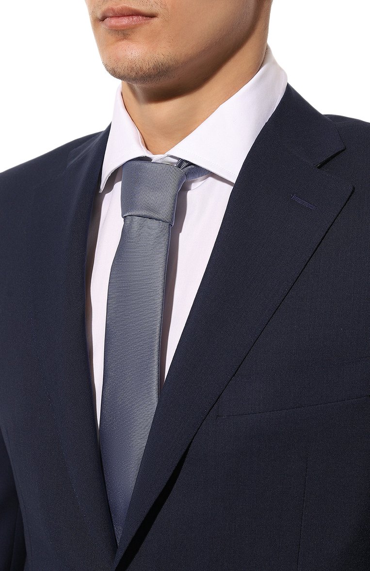 Мужской шелковый галстук HUGO голубого цвета, арт. 50468199 | Фото 2 (Материал: Текстиль, Шелк; Принт: Без принта; Материал сплава: Проставлено; Нос: Не проставлено)