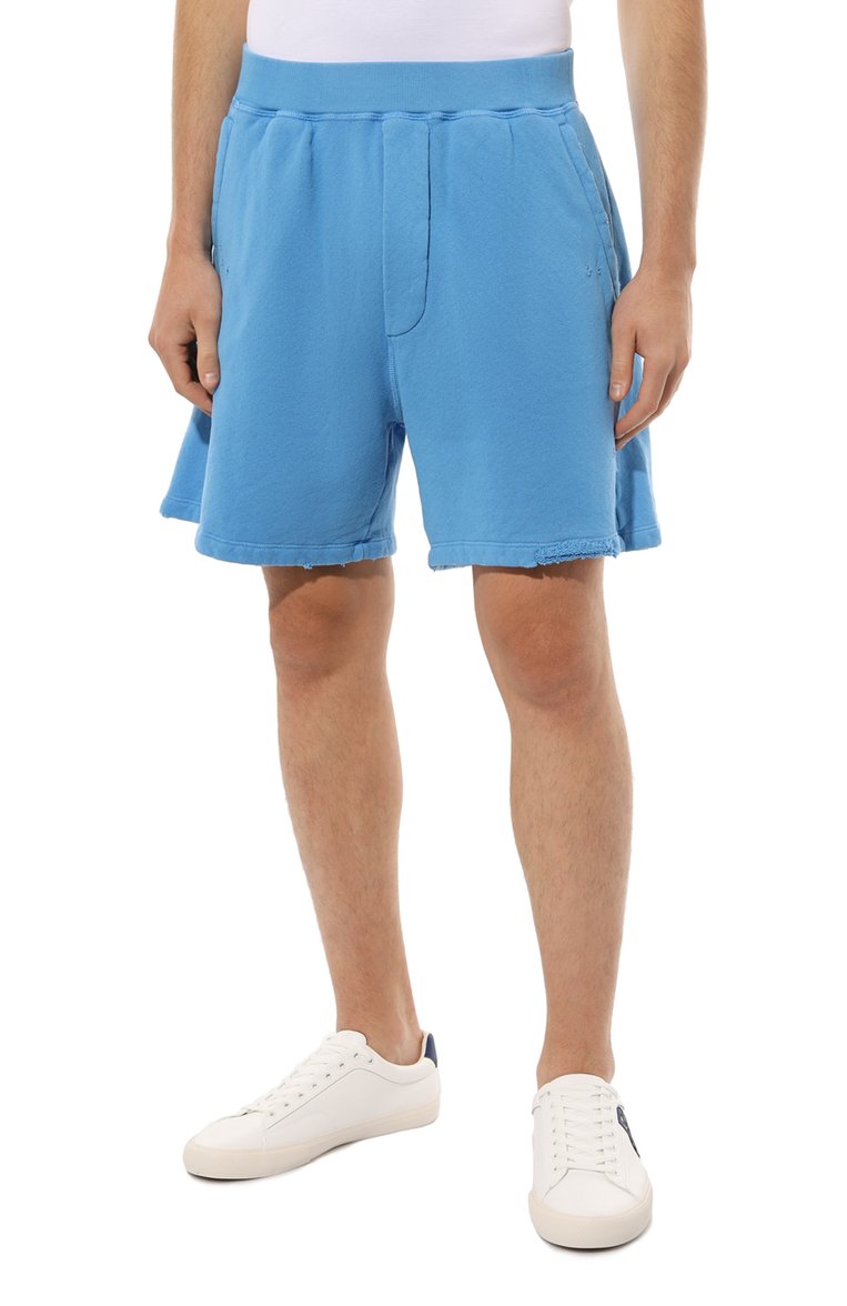 Мужские хлопковые шорты DSQUARED2 синего цвета, арт. S71MU0764/S25140 | Фото 3 (Материал внешний: Хлопок; Длина Шорты М: До колена; Принт: Без принта; Случай: Повседневный; Стили: Гранж; Автоматизация ТО: Проставлено; Автоматизация состава: Проставлено; Детали: Декор)