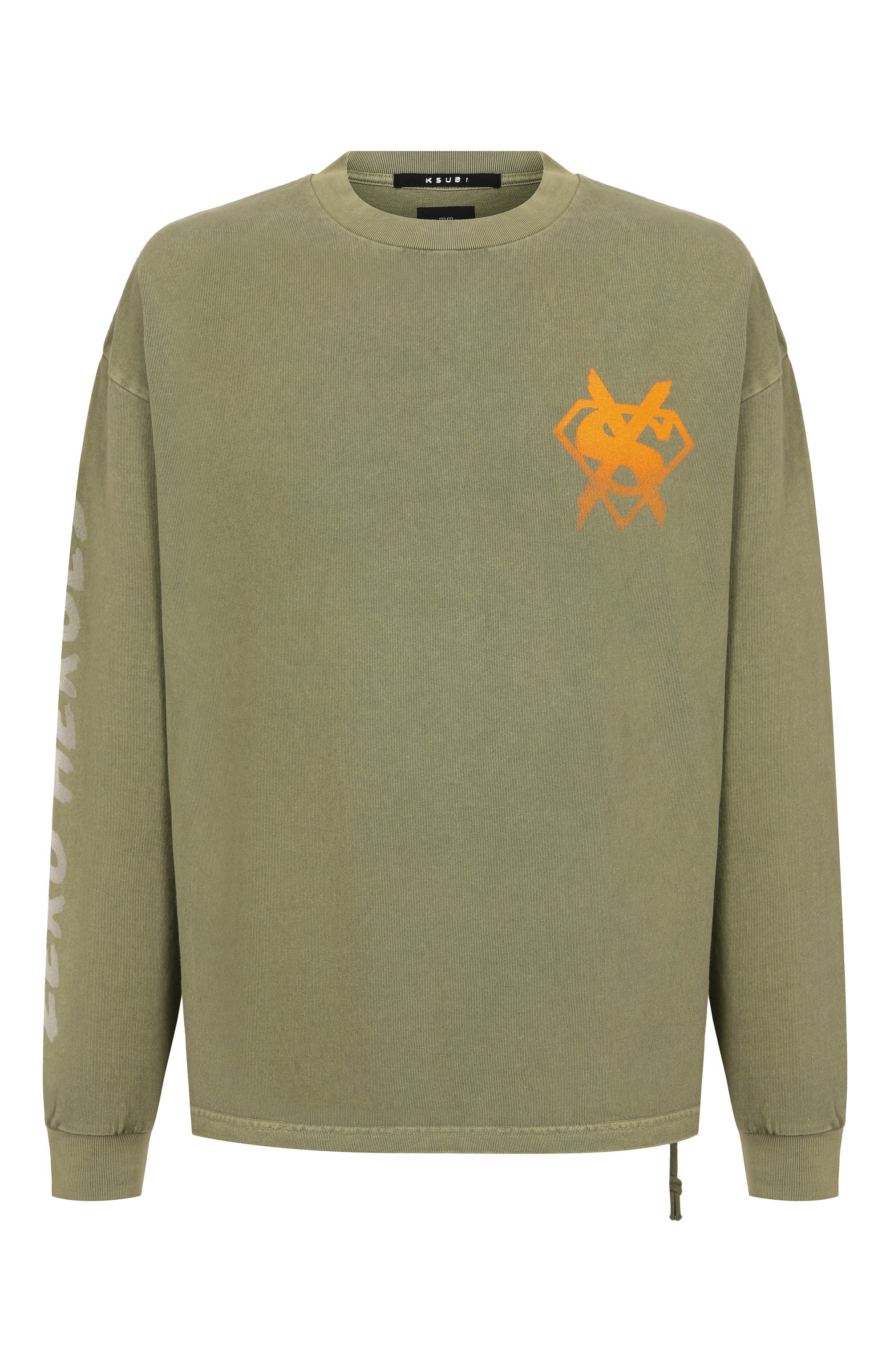 Хлопковый лонгслив KSUBI хаки цвета по цене 18600 руб., арт. MSP26TE029, фото 1 Хлопковый лонгслив KSUBI, арт. MSP26TE029, фото 1