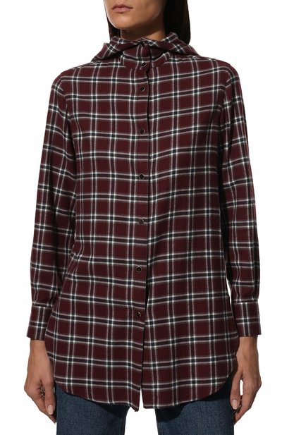 Хлопковая рубашка с капюшоном KITON бордового цвета по цене 111500 руб., арт. D54449H08260, фото 3 Хлопковая рубашка с капюшоном KITON, арт. D54449H08260, фото 3