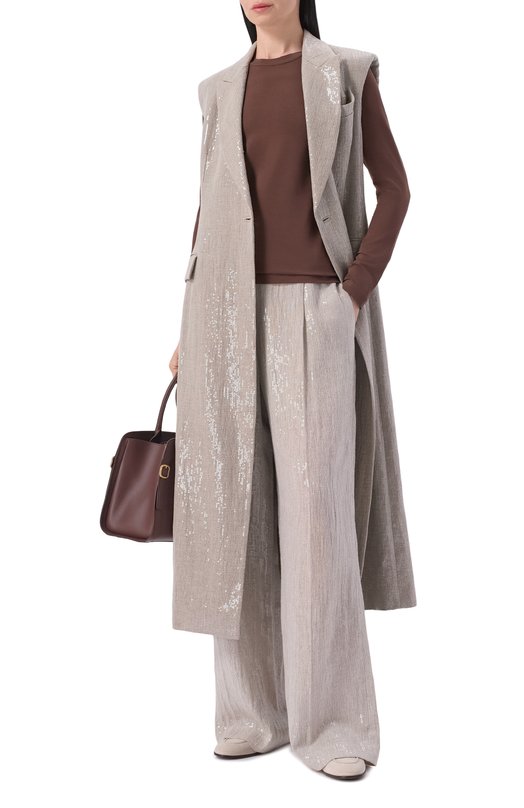 Хлопковый лонгслив Brunello Cucinelli MPT18B0107 Коричневый  MPT18B0107 Фото 2