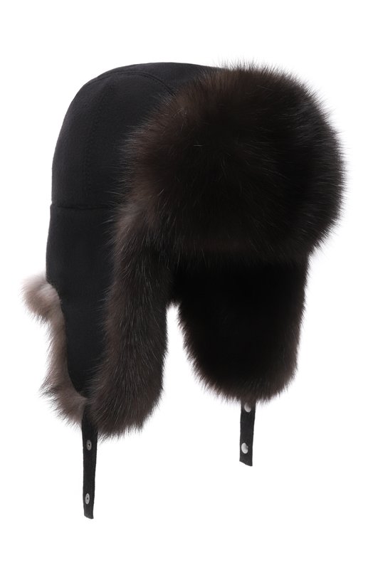 Кашемировая шапка-ушанка с мехом соболя MVST MH-12 BLACK CASMERE + SABLE Чёрный MH-12 BLACK CASMERE + SABLE