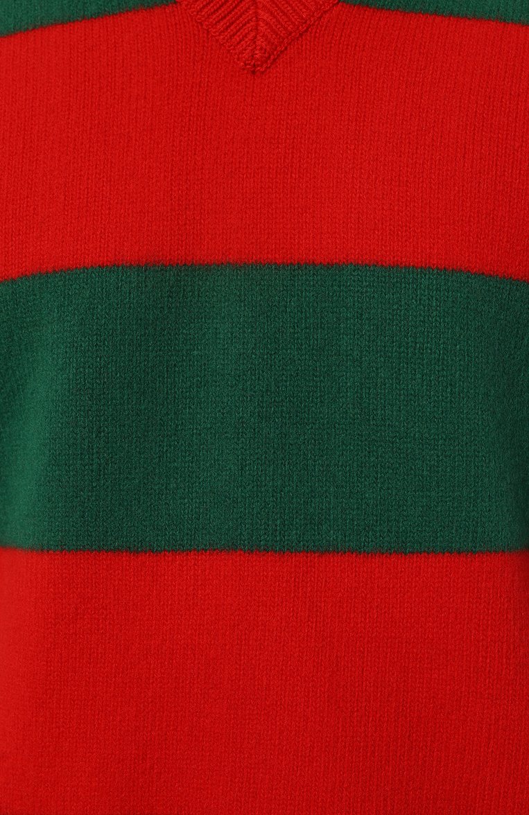 Мужской шерстяной пуловер GUCCI разноцветного цвета, арт. 763344/XKDNH | Фото 5 (Рукава: Длинные; Материал внешний: Шерсть; Длина (для топов): Стандартные; Принт: С принтом; Стили: Кэжуэл; Мужское Кросс-КТ: Пуловеры; Вырез: V-об�разный; Автоматизация состава: Проставлено; Детали: Без декора; Автоматизация ТО: Проставлено)