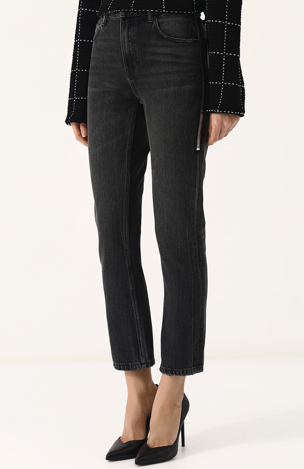 Укороченные джинсы прямого кроя с потертостями ALEXANDER WANG, арт. 4D994191BX, фото 3