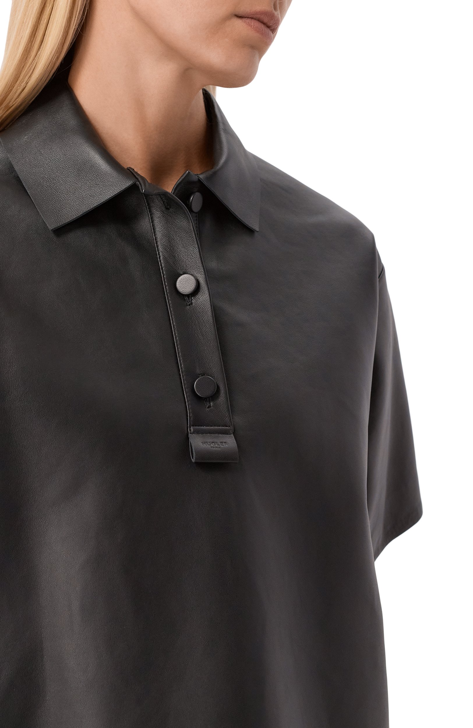 Кожаное поло MUGLER черного цвета по цене 257500 руб., арт. 26F9TS01269046, фото 5 Кожаное поло MUGLER, арт. 26F9TS01269046, фото 5