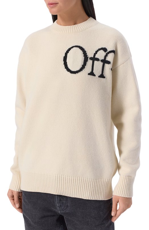 Шерстяной свитер Off-White 0WHE100F25KNI002 Кремовый  0WHE100F25KNI002 Фото 3