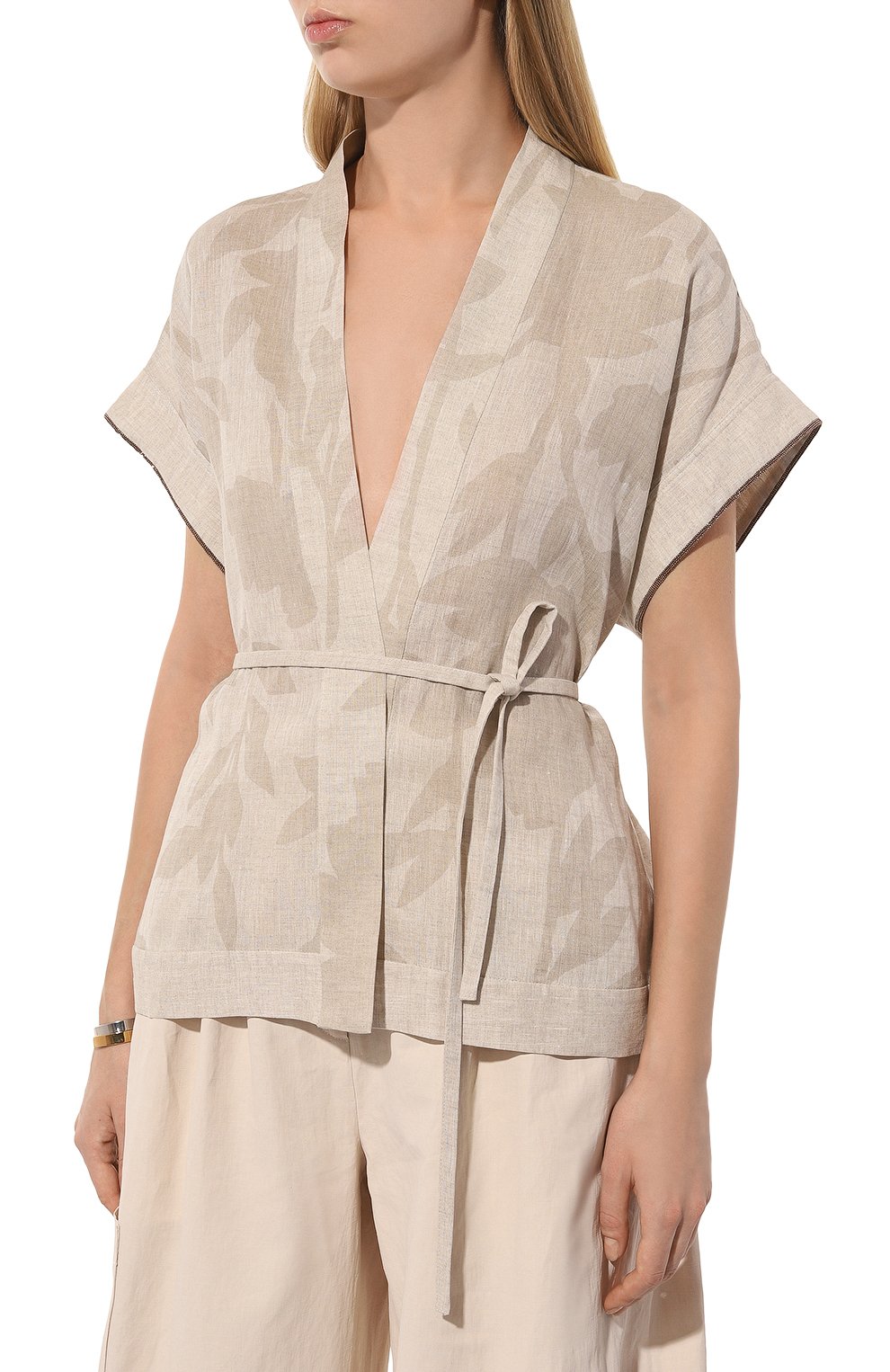 Льняной жакет-кимоно BRUNELLO CUCINELLI бежевого цвета по цене 192500 руб., арт. MB650B1344, фото 3 Льняной жакет-кимоно BRUNELLO CUCINELLI, арт. MB650B1344, фото 3