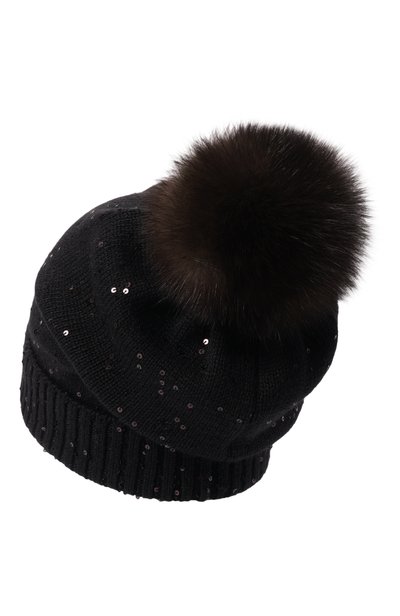 Кашемировая шапка с отделкой из соболя BLACK SABLE черного цвета по цене 72000 руб., арт. BS-47CC15, фото 2 Кашемировая шапка с отделкой из соболя BLACK SABLE, арт. BS-47CC15, фото 2