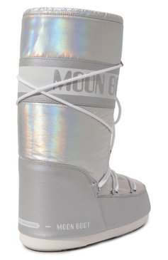 Женские комбинированные сапоги icon MOON BOOT серебряного цвета, арт. 14027500 | Фото 5 (Материал внешний: Экокожа, Текстиль; Подошва: Платформа; Высота голенища: Средние; Материал сплава: Проставлено; Каблук тип: Устойчивый; Материал утеплителя: Без утеплителя; Материал внутренний: Текстиль; Драгоценные камни: Проставлено; Женское Кросс-КТ: Дутики)