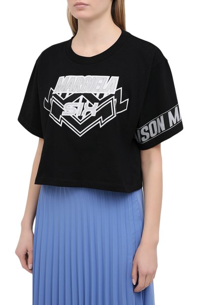 Хлопковая футболка MM6 черного цвета по цене 26600 руб., арт. S52GC0176/S23588, фото 3 Хлопковая футболка MM6, арт. S52GC0176/S23588, фото 3