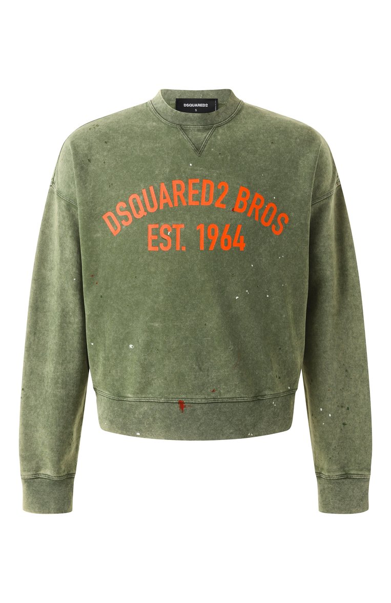 Мужской хлопковый свитшот DSQUARED2 хаки цвета, арт. S74GU0847/S25030 | Фото 1 (Драгоценные камни: Проставлено; Материал сплава: Проставлено; Длина (для топов): Стандартные; Рукава: Длинные; Принт: С принтом; Мужское Кросс-КТ: свитшот-одежда; Стили: Кэжуэл; Материал внешний: Хлопок)